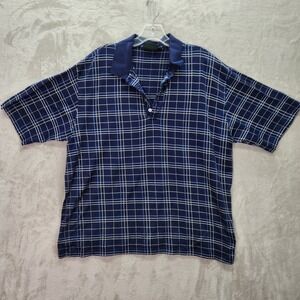 Vintage Bobby Jones Mens XL Polo Shirt Blue White Plaid Golf Embroidered‎ Sports